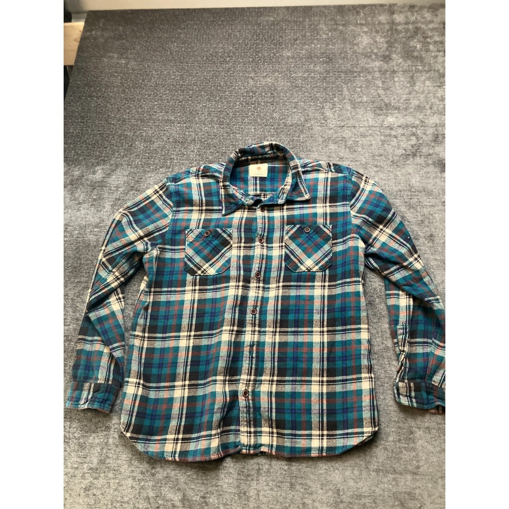 Ruff Hewn Flannel Shirt Mens XL Teal Green Cream‎ Plaid Long Sleeve Button Up